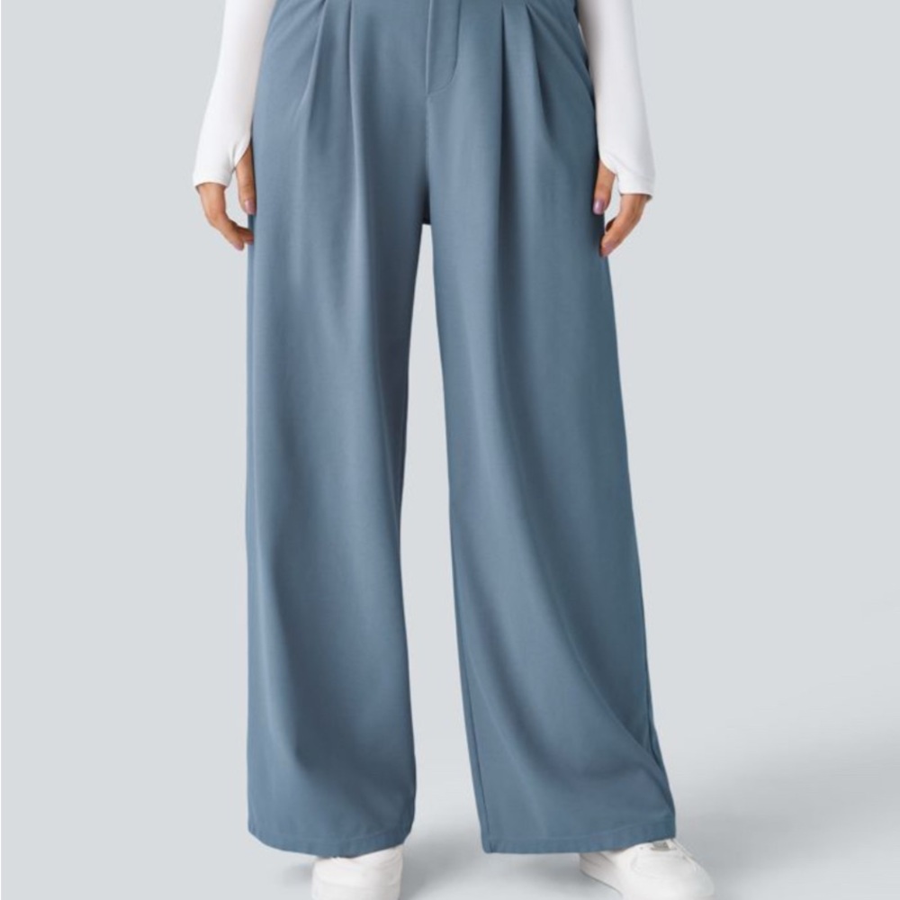 Halara High Waisted Plicated Side Pocket Wide Leg Waffle Work Pants